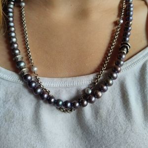19 inch silver/ purple/ lilac/ grey pearl necklace